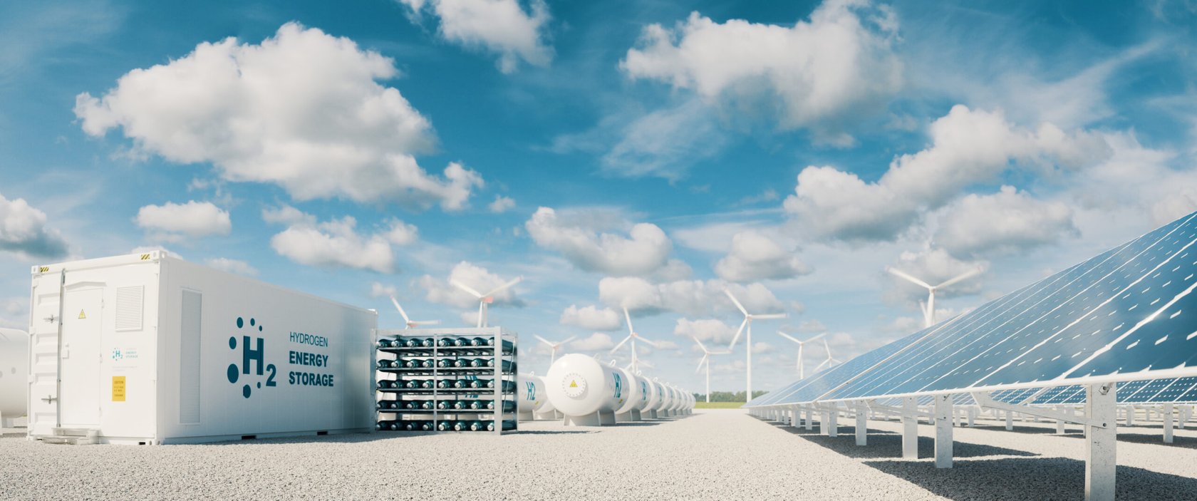 Hydrogen storage, wind turbines, and solar arrays